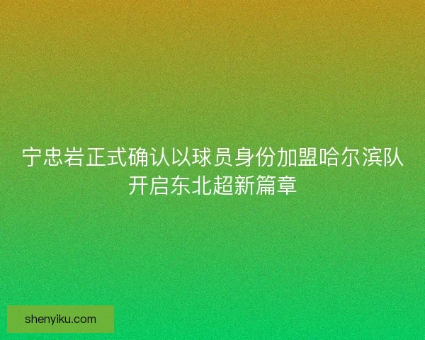 宁忠岩正式确认以球员身份加盟哈尔滨队开启东北超新篇章